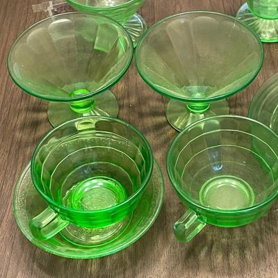 Mixed Lot of Ten Pieces of Vaseline (Uranium) Glass