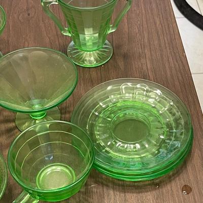 Mixed Lot of Ten Pieces of Vaseline (Uranium) Glass