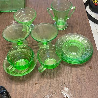 Mixed Lot of Ten Pieces of Vaseline (Uranium) Glass