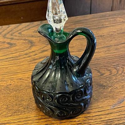 Vintage Fenton Green Cruet for L.G. Wright