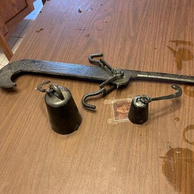 Antique Cast Iron Balance Beam Cotton Scale with Two Weights