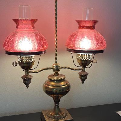 Vintage Brass Student Desk Electrified Oil Lamp