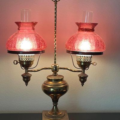 Vintage Brass Student Desk Electrified Oil Lamp