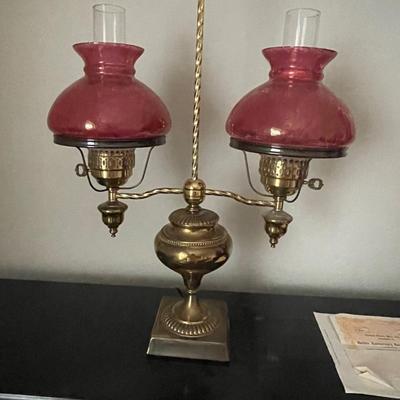 Vintage Brass Student Desk Electrified Oil Lamp