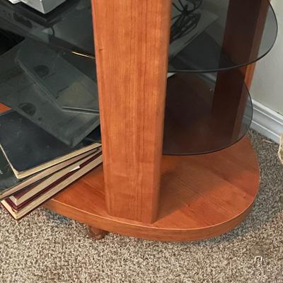 Vintage Oval Solid Wood TV Stand with Glass Shelves