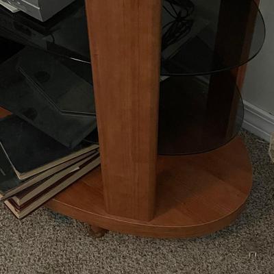 Vintage Oval Solid Wood TV Stand with Glass Shelves