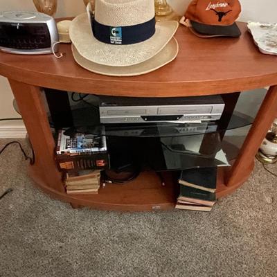 Vintage Oval Solid Wood TV Stand with Glass Shelves