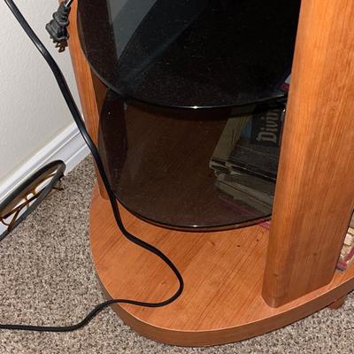 Vintage Oval Solid Wood TV Stand with Glass Shelves