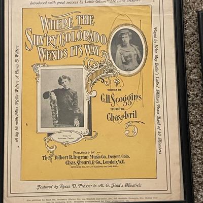 Vintage Set of Seven Framed Pieces of Sheet Music