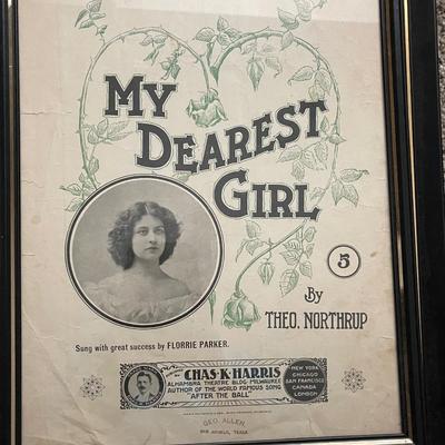 Vintage Set of Seven Framed Pieces of Sheet Music