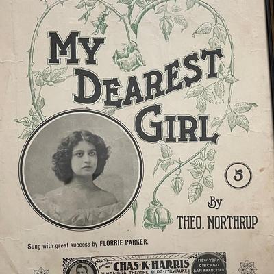 Vintage Set of Seven Framed Pieces of Sheet Music
