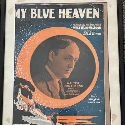 Vintage Set of Seven Framed Pieces of Sheet Music