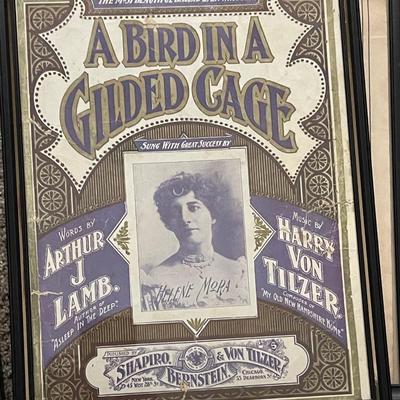 Vintage Set of Seven Framed Pieces of Sheet Music