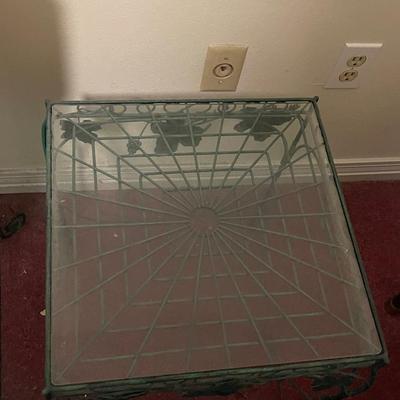 Two Vintage Metal and Glass Leaf Tables