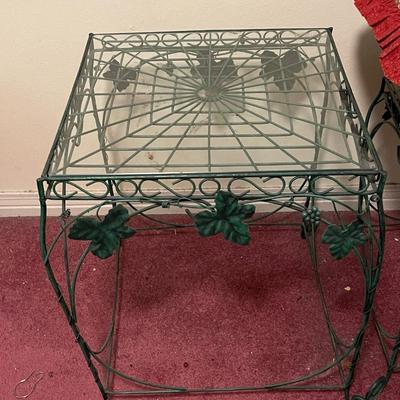 Two Vintage Metal and Glass Leaf Tables