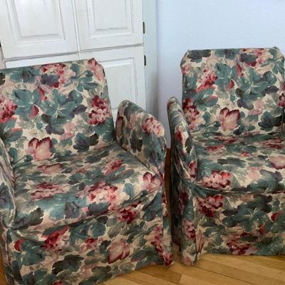Two Small Floral Chairs On Rollers.