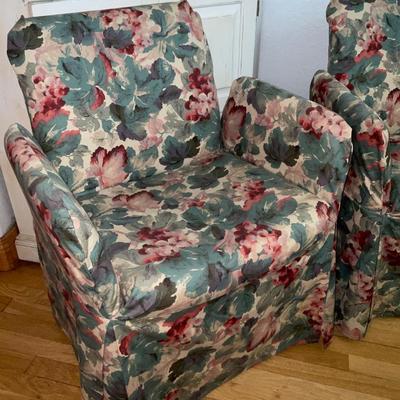 Two Small Floral Chairs On Rollers.