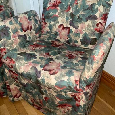 Two Small Floral Chairs On Rollers.