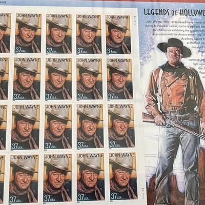 John Wayne Legends of Hollywood 20 - 37cent Stamp Sheet - Mint Condition - Unused