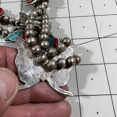 Native American Butterfly's Turquoise and Coral Inlay Plus Beads 