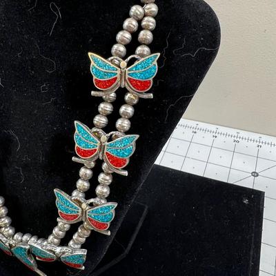 Native American Butterfly's Turquoise and Coral Inlay Plus Beads 