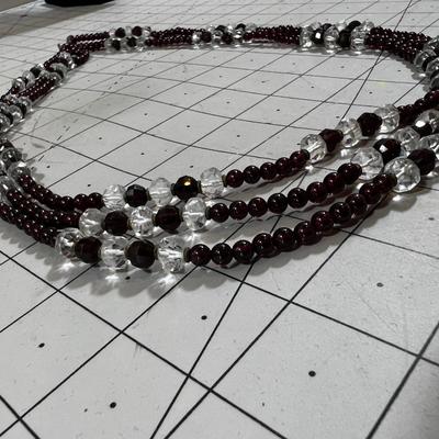 Vintage Cut Glass, 3 Strand, Brown/Purple and Clear Beads  