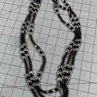 Vintage Cut Glass, 3 Strand, Brown/Purple and Clear Beads  