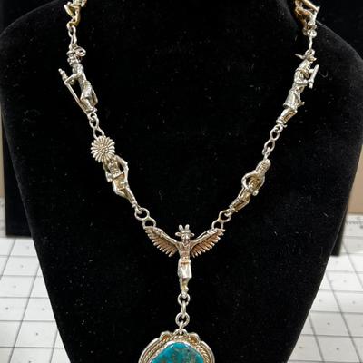 AUTHENTIC Thunderbird, Kachina Pendant in Silver with Turquoise