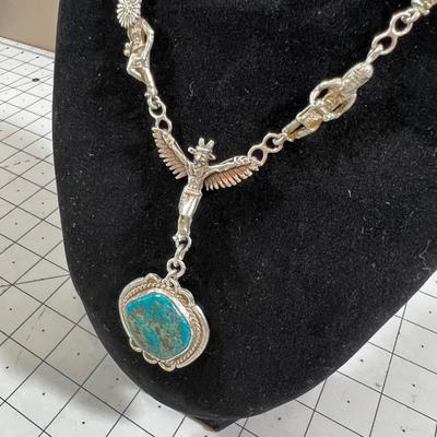 AUTHENTIC Thunderbird, Kachina Pendant in Silver with Turquoise