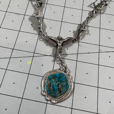 AUTHENTIC Thunderbird, Kachina Pendant in Silver with Turquoise