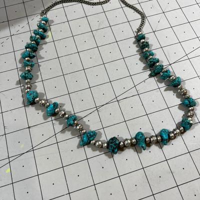 AWESOME! Turquoise and Silver Bead Necklace 