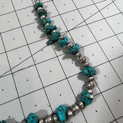 AWESOME! Turquoise and Silver Bead Necklace 