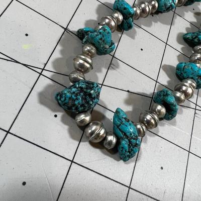 AWESOME! Turquoise and Silver Bead Necklace 