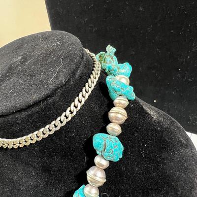 AWESOME! Turquoise and Silver Bead Necklace 