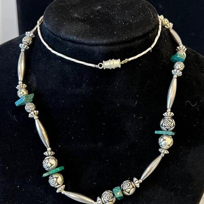 BEST OF SHOW!  Malachite and Liquid Silver & Rose Silver Beads. 
