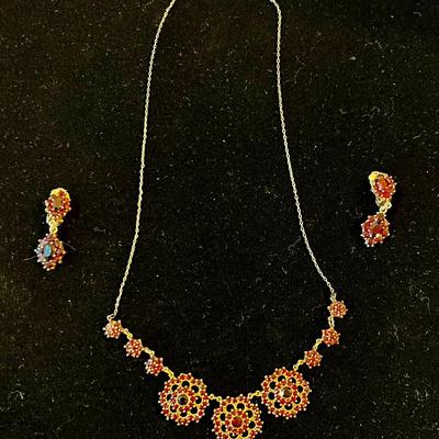 Lovely Garnett & Sterling with Clip on Earing Set 