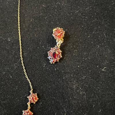 Lovely Garnett & Sterling with Clip on Earing Set 