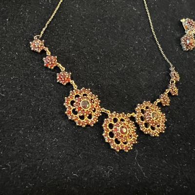 Lovely Garnett & Sterling with Clip on Earing Set 