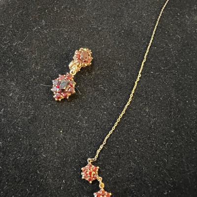 Lovely Garnett & Sterling with Clip on Earing Set 