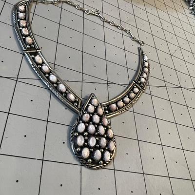 Sterling Necklace Pink / White Stones 