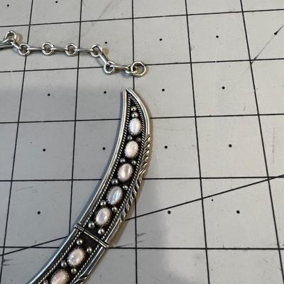 Sterling Necklace Pink / White Stones 