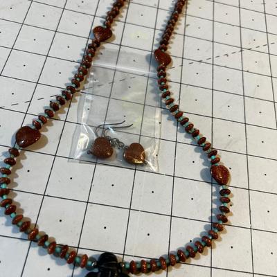Brown Goldstone, Turquoise and Black Turtle