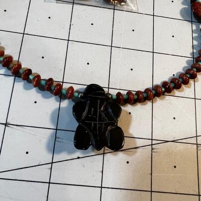 Brown Goldstone, Turquoise and Black Turtle