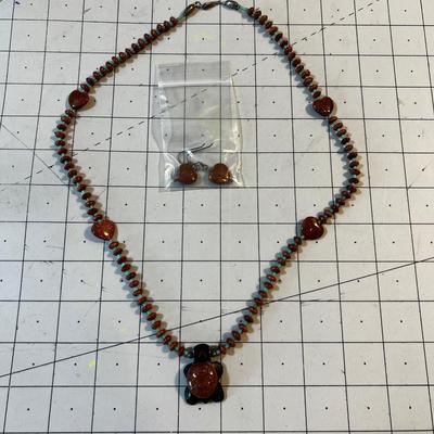 Brown Goldstone, Turquoise and Black Turtle