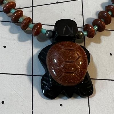 Brown Goldstone, Turquoise and Black Turtle