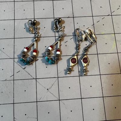 2 pair of Silver Clip on Earrings Native 