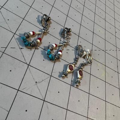 2 pair of Silver Clip on Earrings Native 