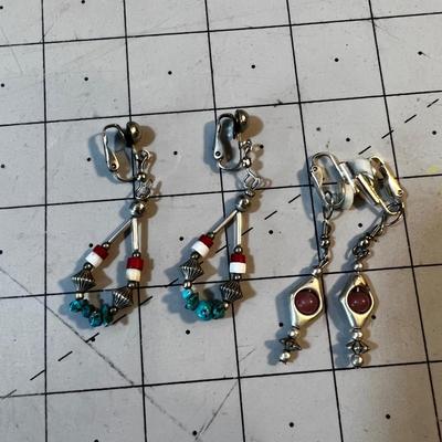 2 pair of Silver Clip on Earrings Native 