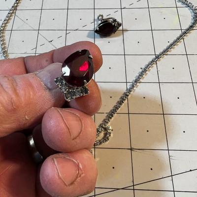 Rhinestone Necklace with Clip-Earrings, Marquee Cut. PRETTY! 