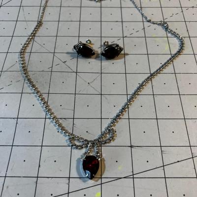 Rhinestone Necklace with Clip-Earrings, Marquee Cut. PRETTY! 